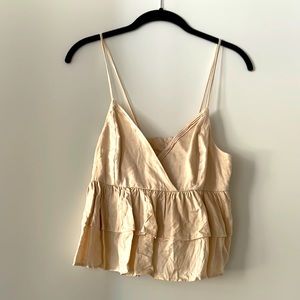 Mango light cream strappy top with tiered ruffles